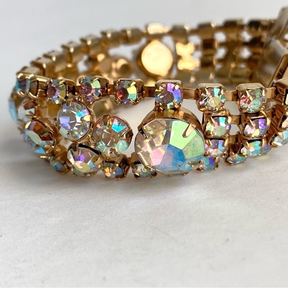 Vintage 60s Aurora Borealis Rhinestone Bracelet Iridescent AB Crystal Cocktail - Picture 6 of 11